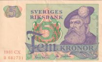 Suède 5 Kronor - Gustav Vasa - 1981 - Série CX - P.51d