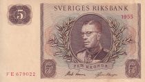 Suède 5 Kronor - Roi Gustaf VI - 1955 -  Série FE- P.42b