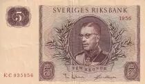 Su&egrave;de 5 Kronor - Roi Gustaf VI - 1956 -  S&eacute;rie KC - P.42c