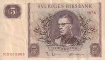 Su&egrave;de 5 Kronor - Roi Gustaf VI - 1956 -  S&eacute;rie ND - P.42c