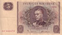 Suède 5 Kronor - Roi Gustaf VI - 1959 -  Série OF - P.42d