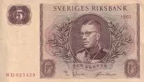 Su&egrave;de 5 Kronor - Roi Gustaf VI - 1961 -  S&eacute;rie RD - P.42f