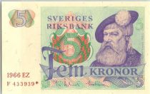 Suède 5 Kronor Roi Gustaf Vasa - 1966 *