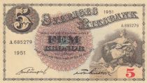 Suède 5 Kronor Svea - Gustav Vasa - 1951 - A.685279