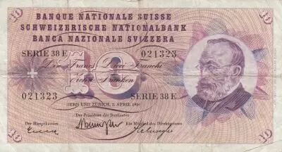 Suisse 10 Francs - Gottfried Keller - Oeillets - 02-04-1964 - S�rie 38E