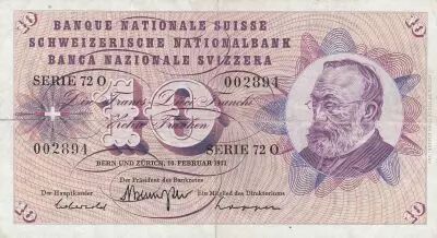 Suisse 10 Francs - Gottfried Keller - Oeillets - 10-02-1971 - S�rie 72O