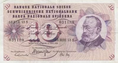 Suisse 10 Francs - Gottfried Keller - Oeillets - 15-05-1968 - S�rie 53S