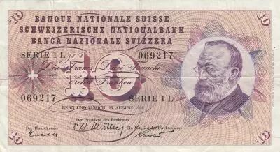Suisse 10 Francs - Gottfried Keller - Oeillets - 25-08-1955 - S�rie 1L