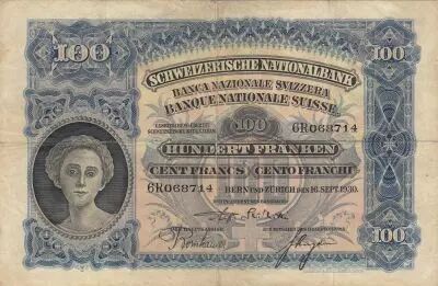 Suisse 100 Francs - T�te de Femme - Paysan - 16-09-1930 - S�rie 6R