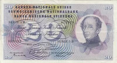 Suisse 20 Francs - Guillaume-Henri Dufour - Chardon argent� - 07-07-1955 - S�rie 5B