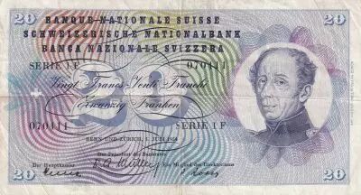 Suisse 20 Francs - Guillaume-Henri Dufour - Chardon argent� - 1954 - P.46a