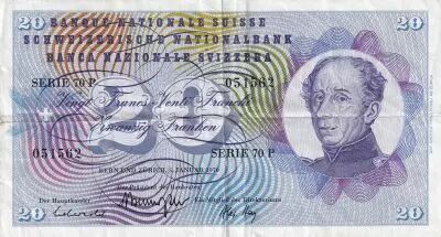 Suisse 20 Francs - Guillaume-Henri Dufour - Chardon argent� - 1970 - P.46r