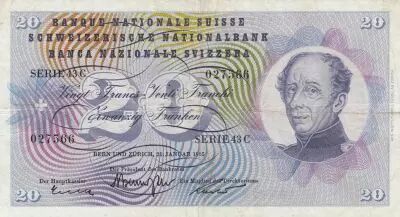 Suisse 20 Francs - Guillaume-Henri Dufour - Chardon argent� - 21-02-1965 - S�rie 43C