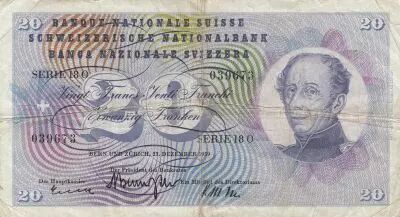 Suisse 20 Francs - Guillaume-Henri Dufour - Chardon argent� - 23-12-1959 - S�rie 18O