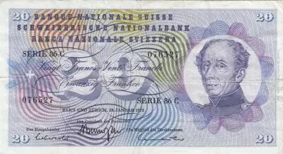 Suisse 20 Francs - Guillaume-Henri Dufour - Chardon argent� - 24-01-1972 - S�rie 86C