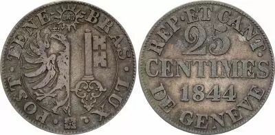 Suisse 25 Centimes - Canton de Gen�ve - 1844