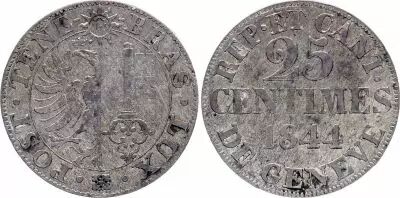 Suisse 25 Centimes, Canton de Gen�ve - 1844