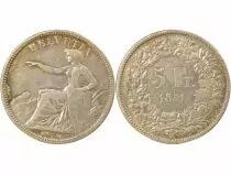 Suisse 5 Francs Argent, Helvetia assise - 1851 A Paris