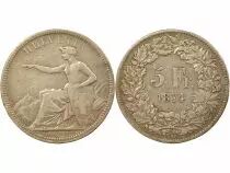 Suisse 5 Francs Argent, Helvetia assise - 1874 B. Bruxelles