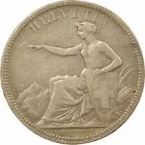 Suisse 5 Francs Argent, Helvetia assise - 1874 B. Bruxelles