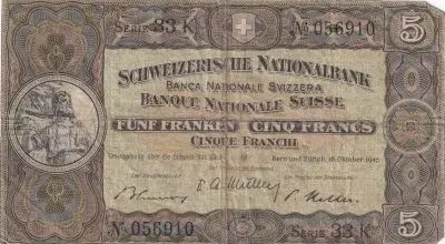 Suisse 5 Francs William Tell - 16-10-1947 - S�rie 33 K