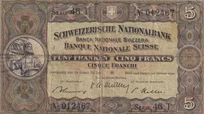 Suisse 5 Francs William Tell - 20-01-1949 - S�rie 46 T