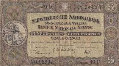 Suisse 5 Francs William Tell - 22-02-1951 - S�rie 49 D