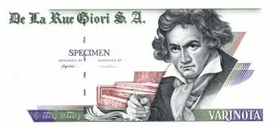 Suiza 1 Varinota, Test Note - De la Rue Giori - Beethoven - Uniface Purple and Off-White