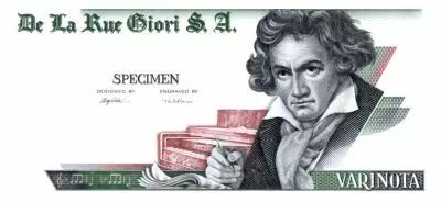 Suiza 1 Varinota, Test Note - De la Rue Giori - Beethoven - Uniface White