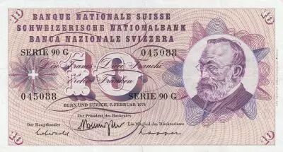 Suiza 10 Francs - Gottfried Keller - Carnation Flowers - 07-02-1974 - Serial 90G