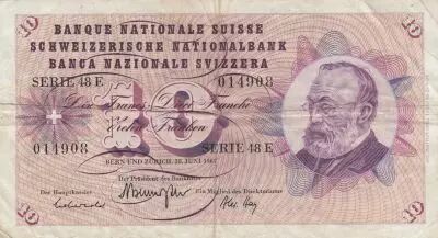 Suiza 10 Francs - Gottfried Keller - Carnation Flowers - 30-06-1967 - Serial 48E