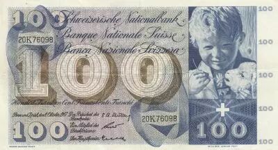 Suiza 100 Francs - Child  St Martin - 04-10-1957 - Serial 20K