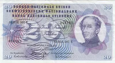 Suiza 20 Francs - Guillaume-Henri Dufour - Silver thistle - 09-04-1976 - Serial 107E