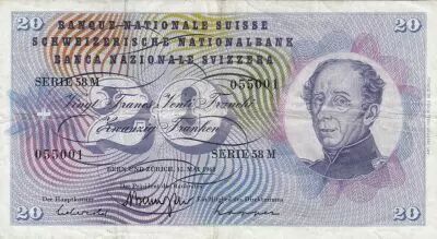 Suiza 20 Francs - Guillaume-Henri Dufour - Silver thistle - 15-05-1968 - Serial 58M