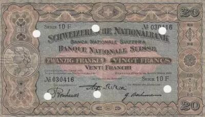 Suiza 20 Francs Head of woman - 29-09-1927 Serial 10 F