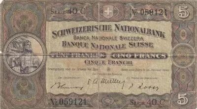 Suiza 5 Francs William Tell - 20-01-1949 - Serial 40 C