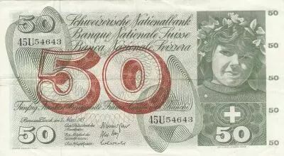 Suiza 50 Francs - Apple Harvesting Scene - 07-03-1973 - Serial 45U