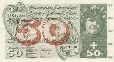 Suiza 50 Francs - Apple Harvesting Scene - 10-02-1971 - Serial 36S