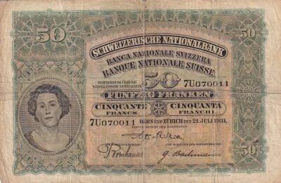 Suiza 50 Francs - Woman\'s Head - July 21, 1931 - Series 7U