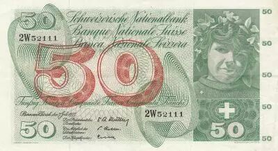 Suiza 50 Francs Young girl - Harvesting apple - 1955 - P.47a - Serial 2W