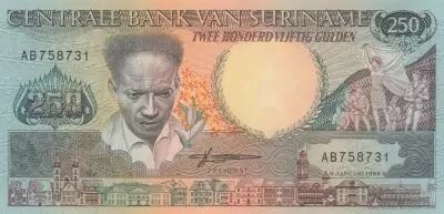 Suriname 250 Gulden, Anton Dekom - Toucan - 1988 - UNC - P.134
