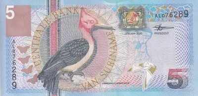 Suriname 5 Gulden - Bird - Red-Necked Woodpecker - 01-01-2000 - Serial AL