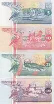 Suriname S&eacute;rie de 4 billets du Suriname - 5 &agrave; 100 Gulden 1996-1998