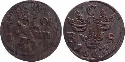 Svezia 1/6 Ore Carl XI - Armoiries - 1667