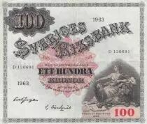 Svezia 100 Kronor - Svea - Gustav Vasa - 1963 - Serial D - P.48e