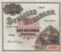 Svezia 100 Kronor Svea - 1940 Serial P.60123d- TTB - P.36w
