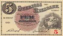 Svezia 5 Kronor Svea - Gustav Vasa - 1951 - Serial B