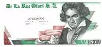 Svizzera 1 Varinota, Test Note - De la Rue Giori - Beethoven - Uniface Green and Off-White