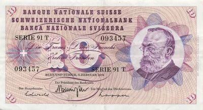 Svizzera 10 Francs - Gottfried Keller - 07-02-1974 - P.45