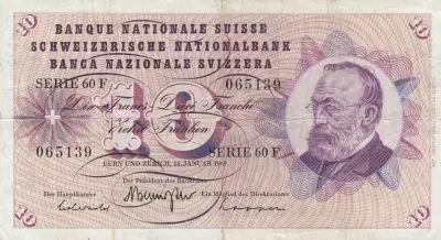 Svizzera 10 Francs - Gottfried Keller - Carnation Flowers - 15-01-1969 - Serial 60F